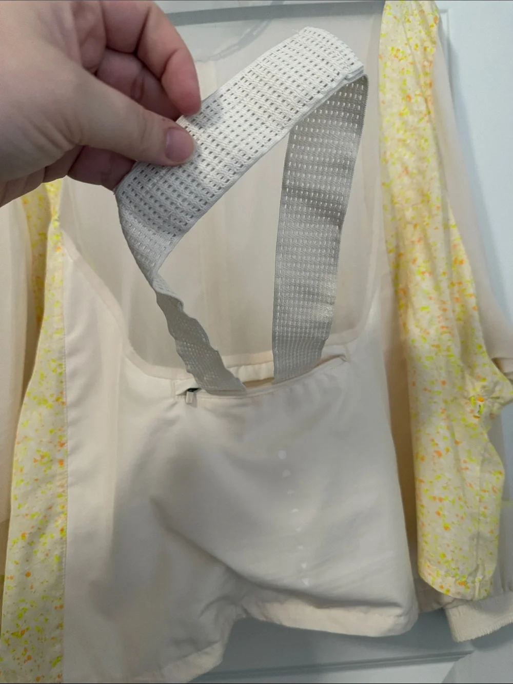 Nike Women's Cream Bomber Jacket with Yellow Print Panels